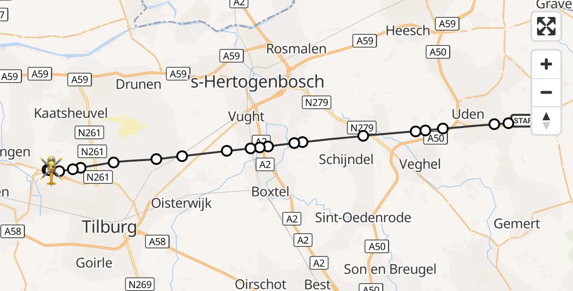 Vluchtroute Traumahelikopter Vliegbasis Volkel - Tilburg, 08 september 2026, 05:54