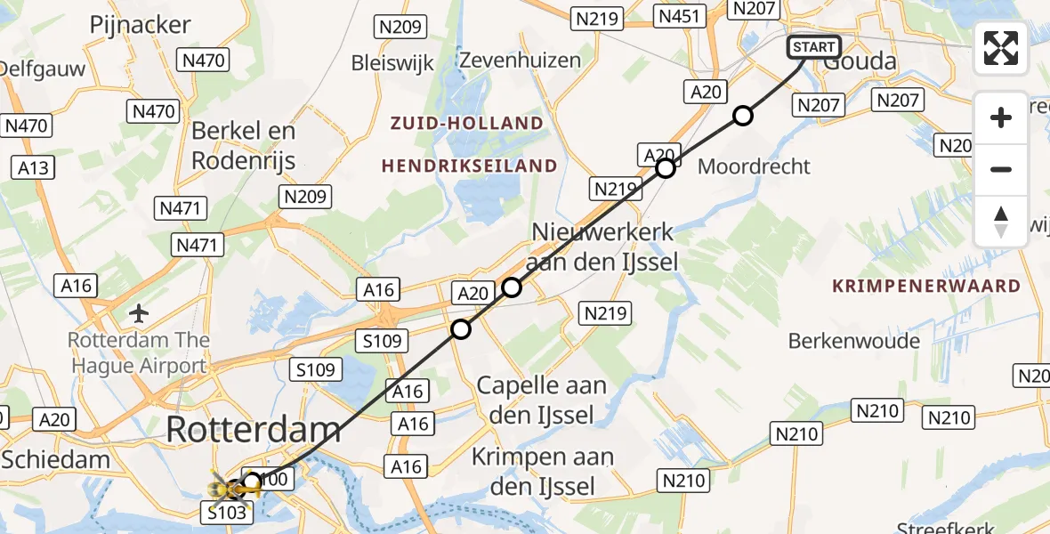 Vluchtroute Traumahelikopter Gouda - Erasmus MC, 08 september 2026, 07:28