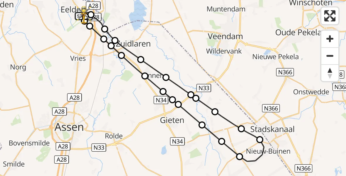 Vluchtroute Traumahelikopter Groningen Airport Eelde - Groningen Airport Eelde, 08 september 2026, 07:35