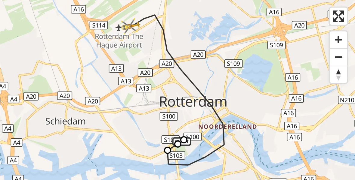 Vluchtroute Traumahelikopter Erasmus MC - Rotterdam The Hague Airport, 08 september 2026, 08:27