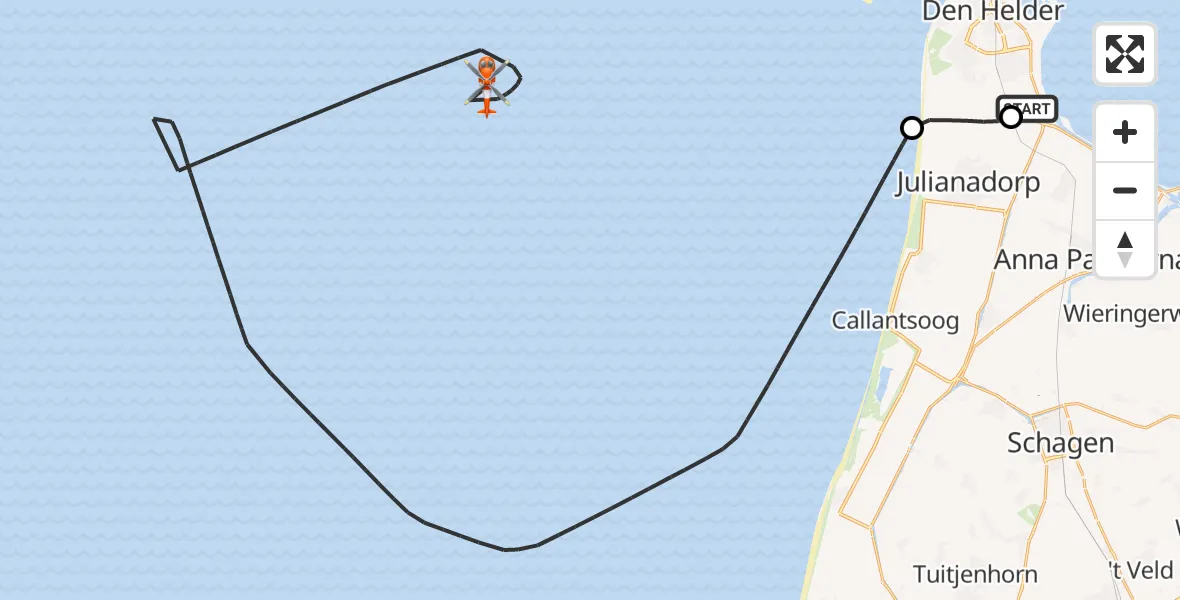 Vluchtroute Kustwachthelikopter Militair vliegveld De Kooy / Den Helder Airport - Noordzee, 08 september 2026, 12:15