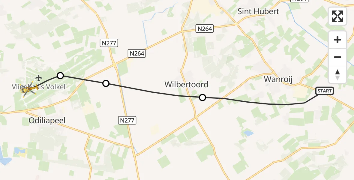 Vluchtroute Traumahelikopter Wanroij - Vliegbasis Volkel, 08 september 2026, 12:40