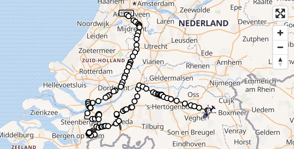Vluchtroute Politiehelikopter Amsterdam Vliegveld Schiphol - Vliegbasis Volkel, 08 september 2026, 13:02