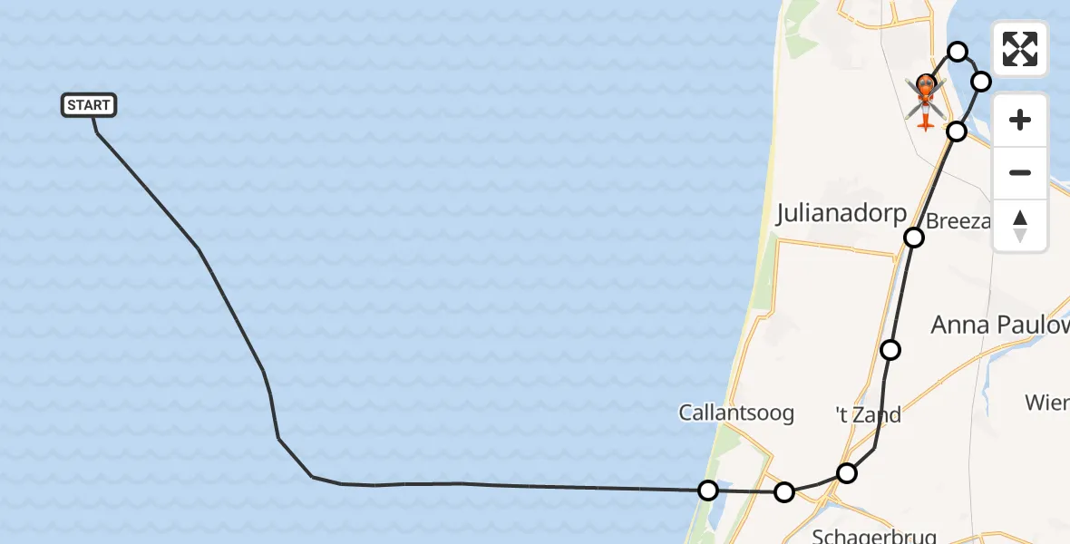 Vluchtroute Kustwachthelikopter Noordzee - Militair vliegveld De Kooy / Den Helder Airport, 08 september 2026, 13:10