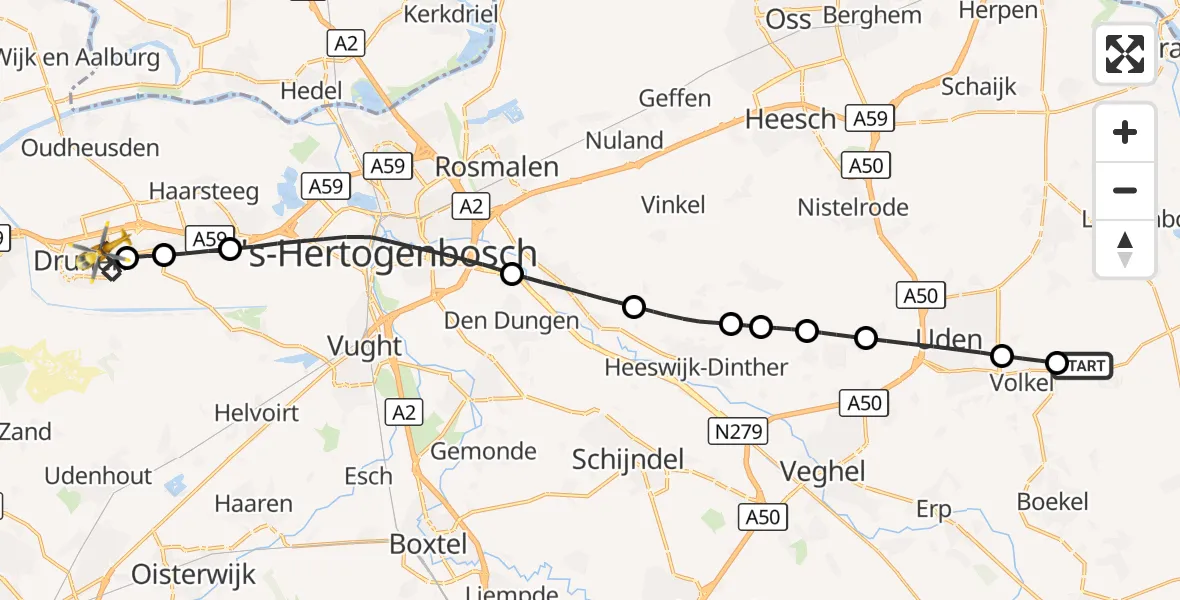 Vluchtroute Traumahelikopter Vliegbasis Volkel - Drunen, 08 september 2026, 13:58