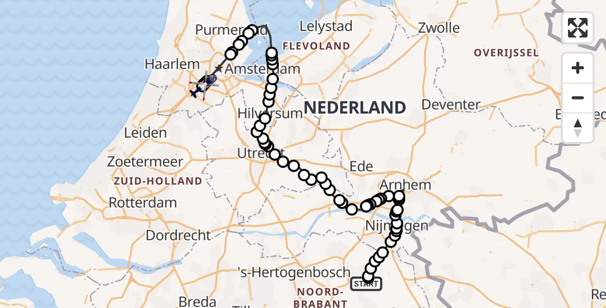 Vluchtroute Politiehelikopter Vliegbasis Volkel - Amsterdam Vliegveld Schiphol, 08 september 2026, 16:54