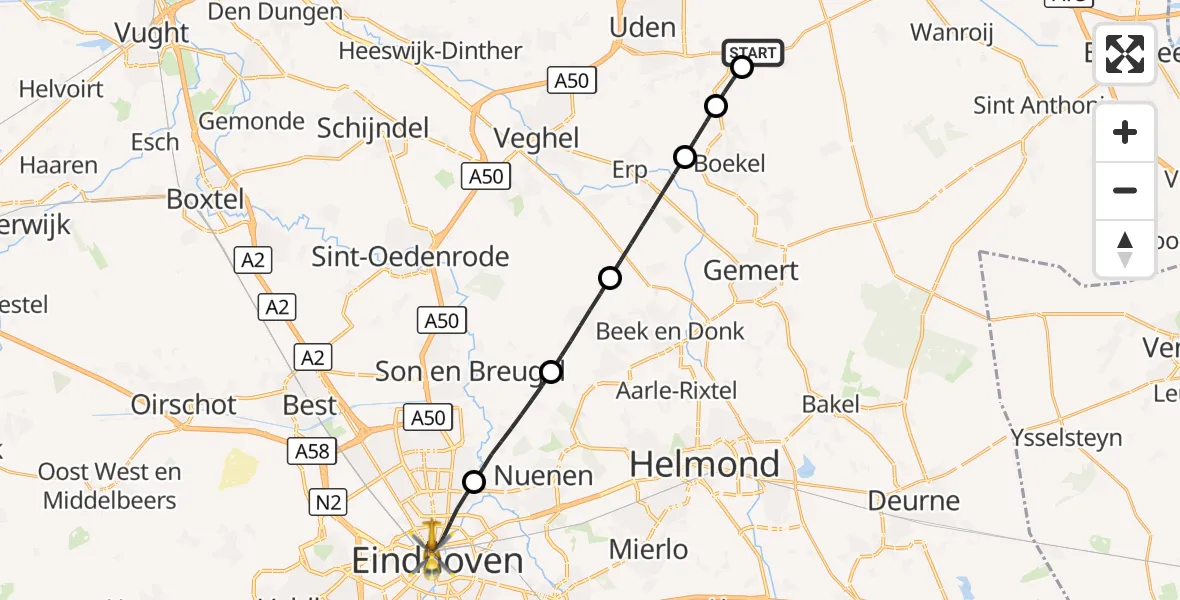 Vluchtroute Traumahelikopter Vliegbasis Volkel - Eindhoven, 08 september 2026, 17:45