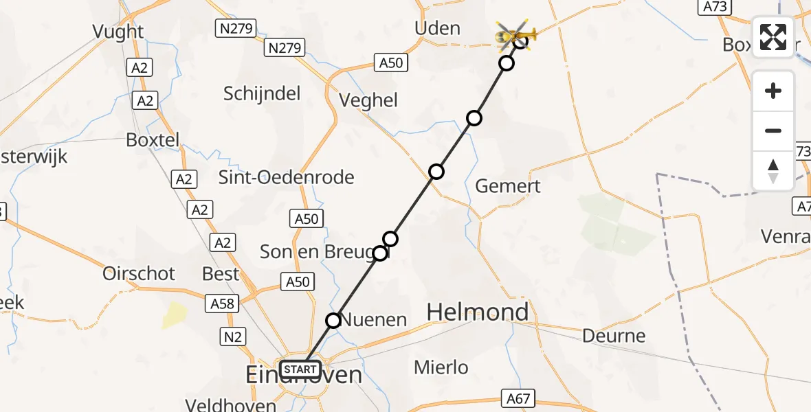 Vluchtroute Traumahelikopter Eindhoven - Vliegbasis Volkel, 08 september 2026, 18:10