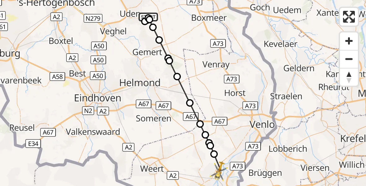 Vluchtroute Traumahelikopter Vliegbasis Volkel - Neer, 08 september 2026, 19:02