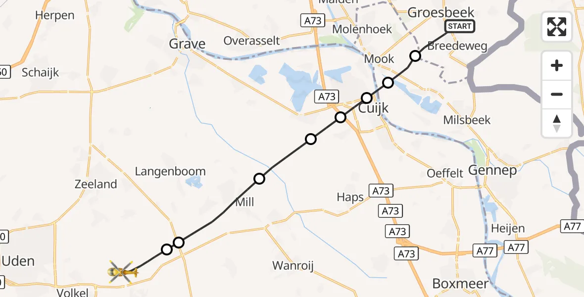 Vluchtroute Traumahelikopter Groesbeek - Vliegbasis Volkel, 08 september 2026, 20:47