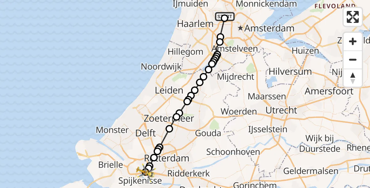 Vluchtroute Traumahelikopter Amsterdam Heliport - Hoogvliet Rotterdam, 09 september 2026, 06:05