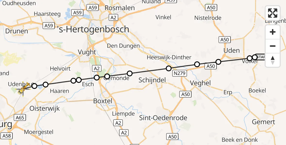 Vluchtroute Traumahelikopter Vliegbasis Volkel - Udenhout, 09 september 2026, 06:13