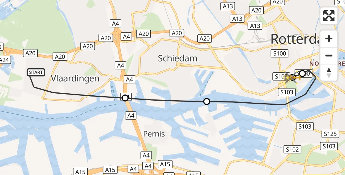 Vluchtroute Traumahelikopter Vlaardingen - Erasmus MC, 09 september 2026, 06:48