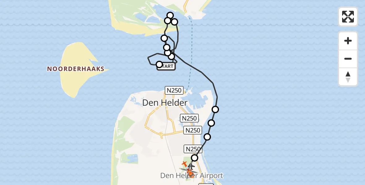Vluchtroute Kustwachthelikopter Waddenzee - Militair vliegveld De Kooy / Den Helder Airport, 09 september 2026, 08:23