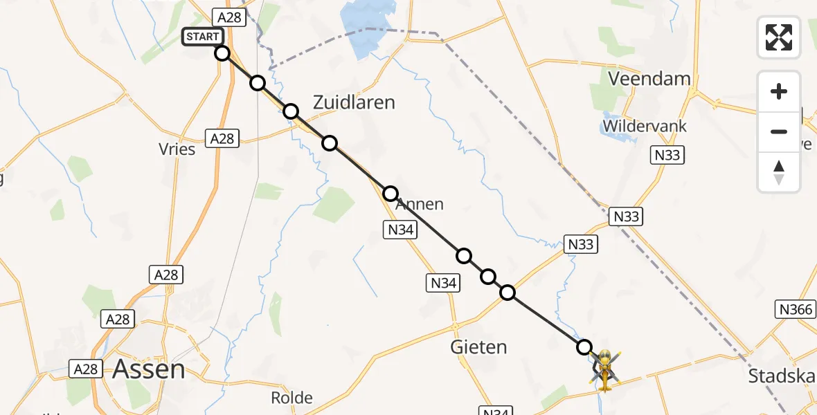 Vluchtroute Traumahelikopter Yde - Gasselternijveen, 09 september 2026, 08:45