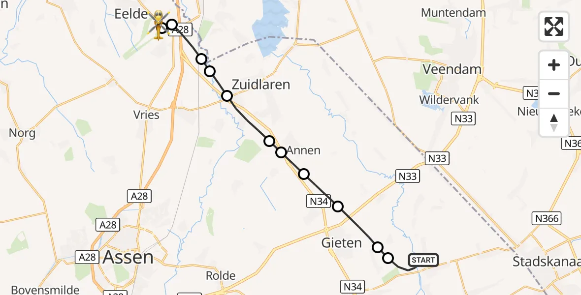Vluchtroute Traumahelikopter Gasselternijveen - Groningen Airport Eelde, 09 september 2026, 09:13