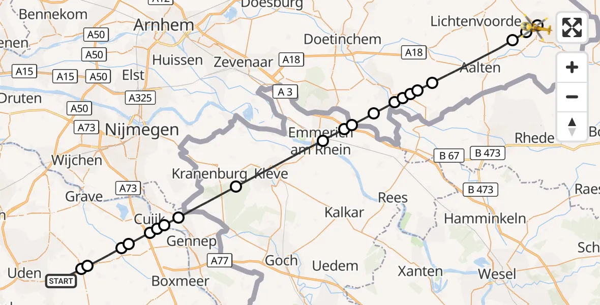 Vluchtroute Traumahelikopter Vliegbasis Volkel - Queen Beatrix Regional Hospital Heliport, 09 september 2026, 09:49