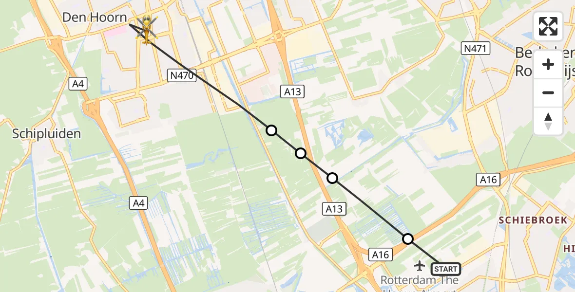 Vluchtroute Traumahelikopter Rotterdam The Hague Airport - Delft, 09 september 2026, 10:27