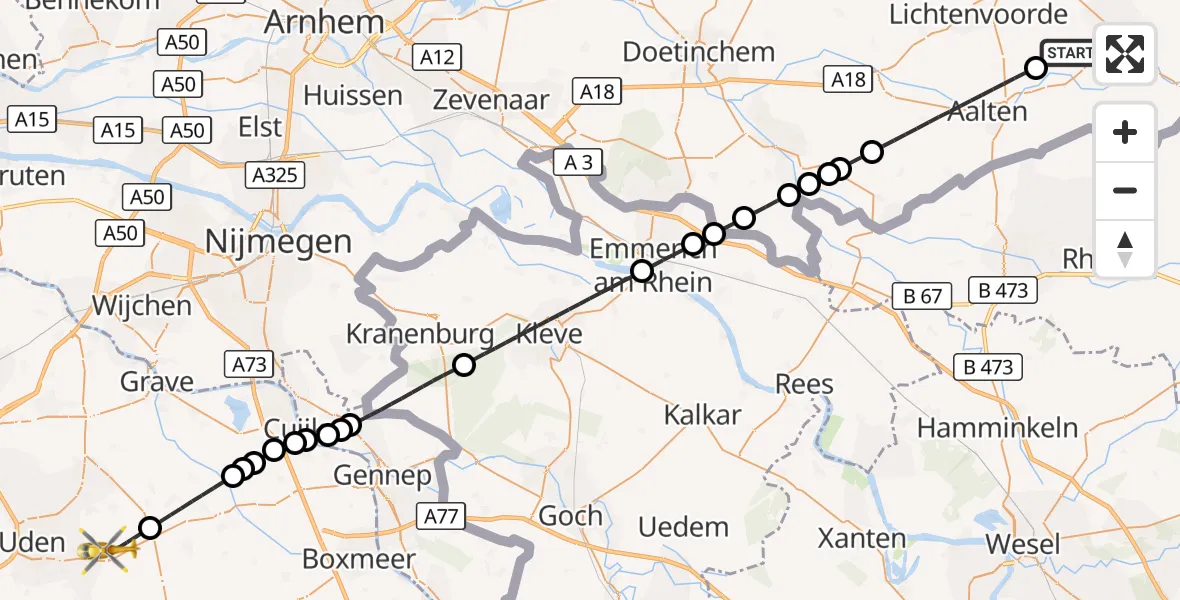 Vluchtroute Traumahelikopter Winterswijk Corle - Vliegbasis Volkel, 09 september 2026, 10:32