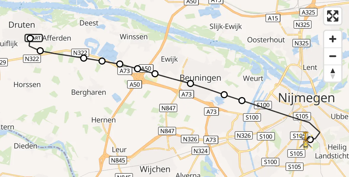 Vluchtroute Traumahelikopter Afferden - Radboud University Medical Center Heliport, 09 september 2026, 11:50