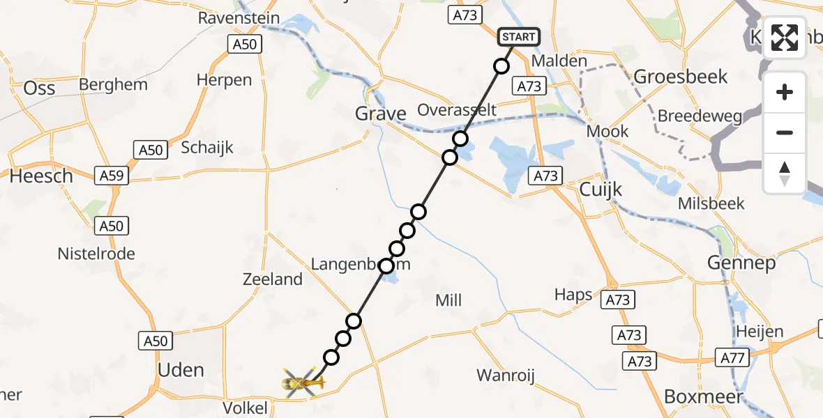 Vluchtroute Traumahelikopter Malden - Vliegbasis Volkel, 09 september 2026, 12:40