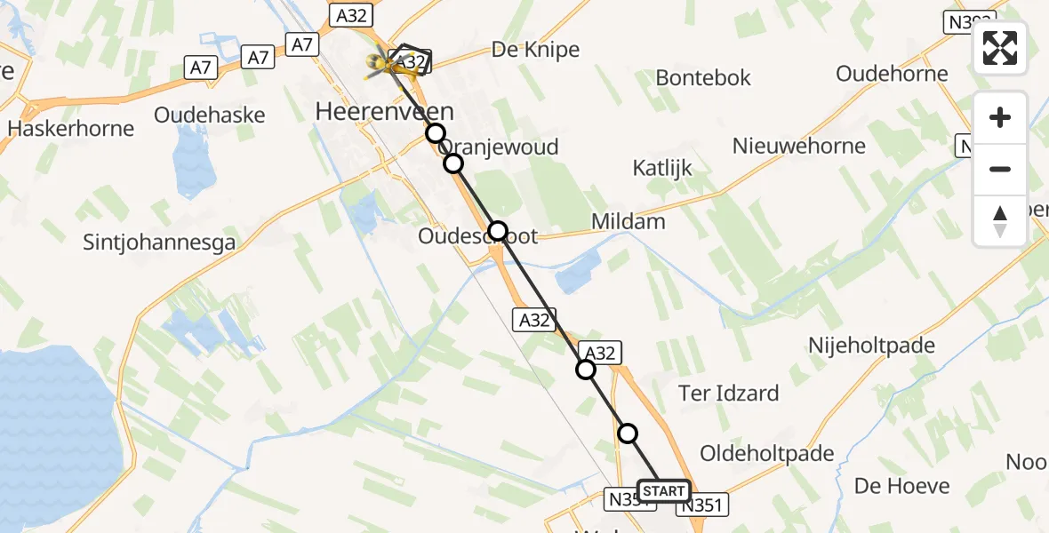 Vluchtroute Traumahelikopter Wolvega - Heerenveen, 09 september 2026, 14:02