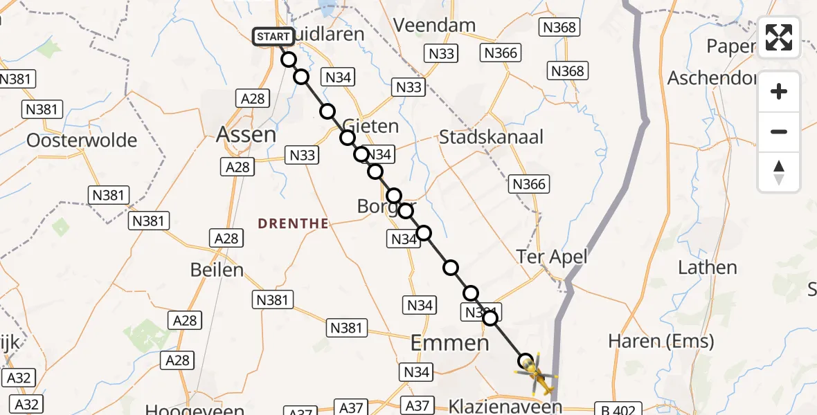 Vluchtroute Traumahelikopter Tynaarlo - Barger-Compascuum, 09 september 2026, 15:28