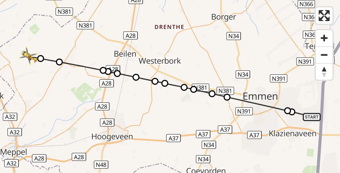 Vluchtroute Traumahelikopter Barger-Compascuum - Wapse, 09 september 2026, 15:59