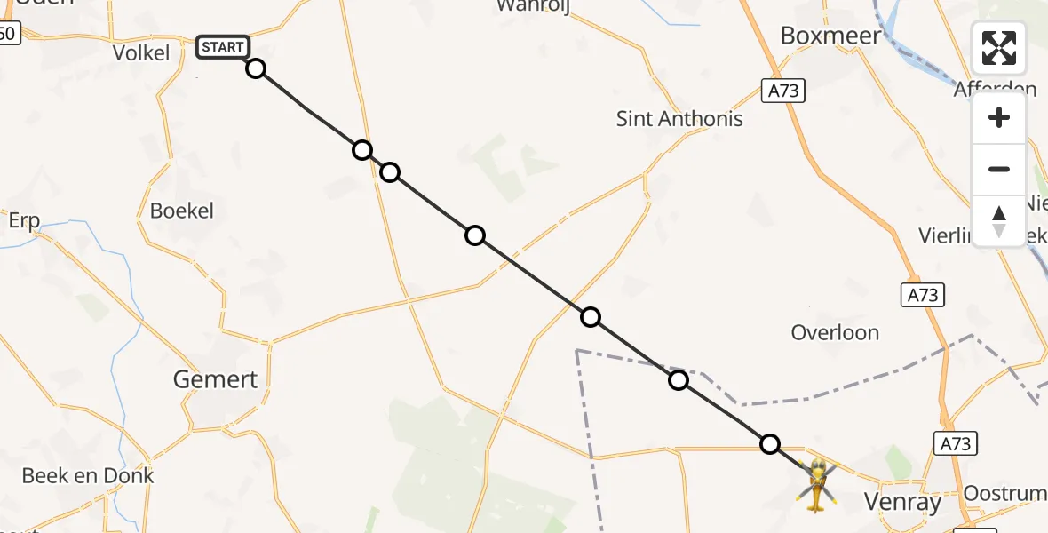 Vluchtroute Traumahelikopter Vliegbasis Volkel - Merselo, 09 september 2026, 16:06