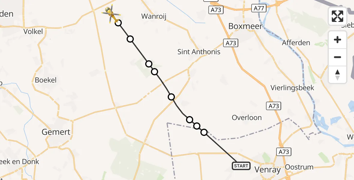 Vluchtroute Traumahelikopter Merselo - Wilbertoord, 09 september 2026, 16:28