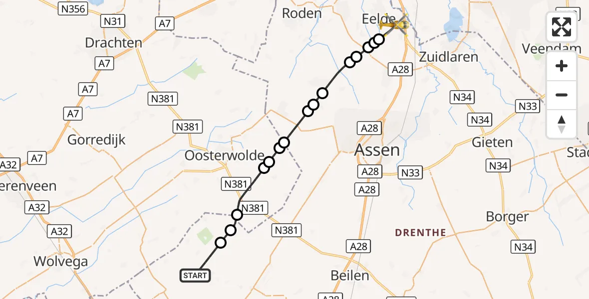 Vluchtroute Traumahelikopter Wapse - Groningen Airport Eelde, 09 september 2026, 16:41