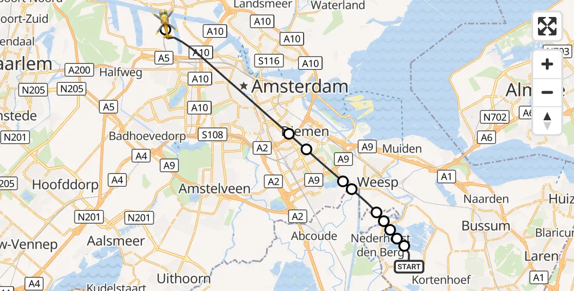 Vluchtroute Traumahelikopter Nederhorst den Berg - Amsterdam Heliport, 09 september 2026, 17:09