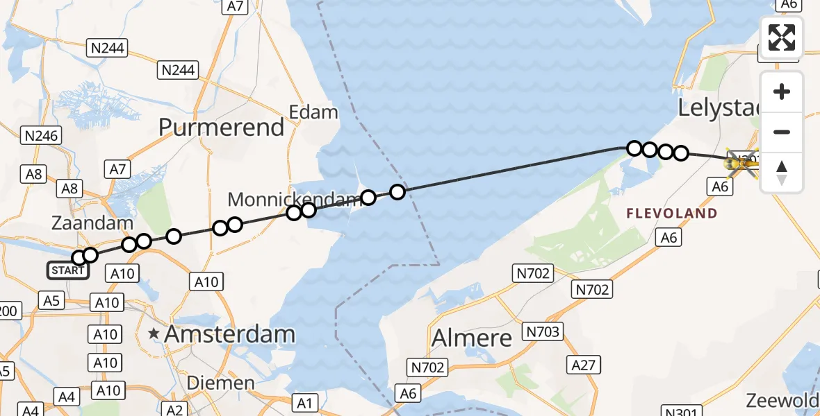 Vluchtroute Traumahelikopter Amsterdam Heliport - Lelystad, 09 september 2026, 17:31