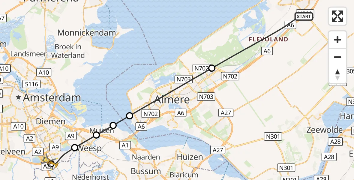 Vluchtroute Traumahelikopter Lelystad - Amsterdam UMC Helipad, 09 september 2026, 18:16