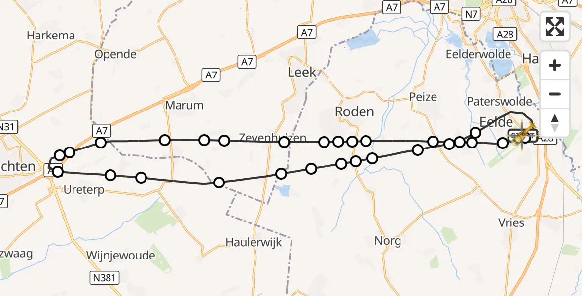 Vluchtroute Traumahelikopter Groningen Airport Eelde - Groningen Airport Eelde, 09 september 2026, 18:47