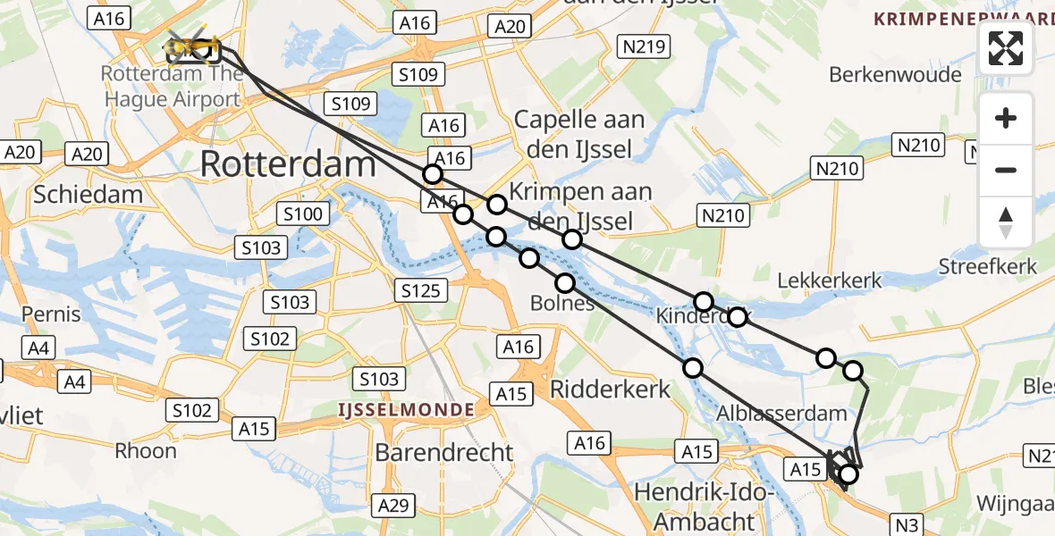 Vluchtroute Traumahelikopter Rotterdam The Hague Airport - Rotterdam The Hague Airport, 10 september 2026, 05:38