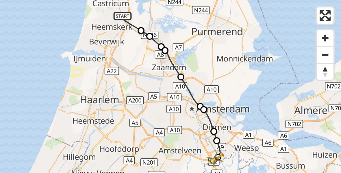 Vluchtroute Traumahelikopter Uitgeest - Amsterdam UMC Helipad, 10 september 2026, 06:04