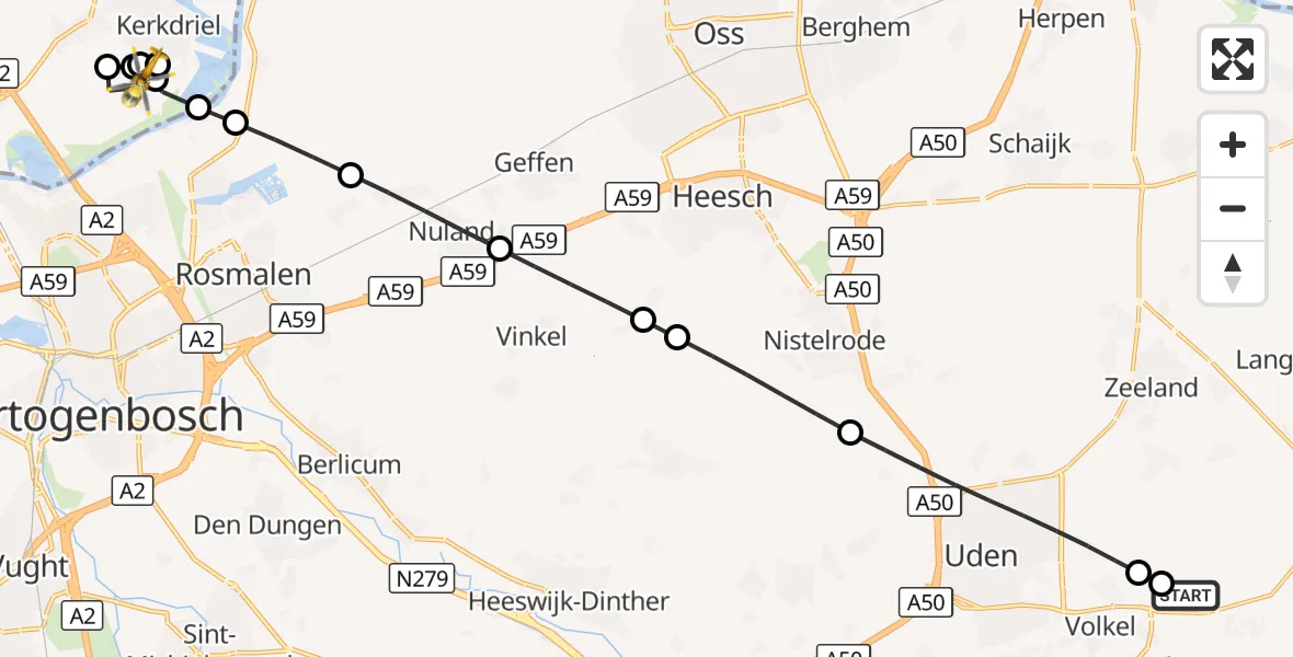 Vluchtroute Traumahelikopter Vliegbasis Volkel - Kerkdriel, 10 september 2026, 06:20
