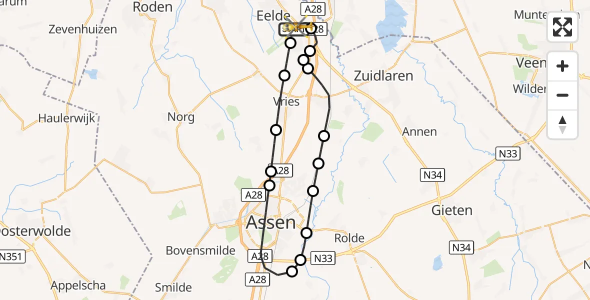 Vluchtroute Traumahelikopter Groningen Airport Eelde - Groningen Airport Eelde, 10 september 2026, 06:44