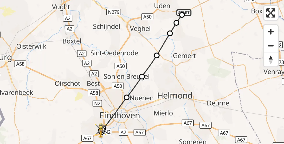 Vluchtroute Traumahelikopter Vliegbasis Volkel - Maxima Medisch Centrum Heliport, 10 september 2026, 07:14
