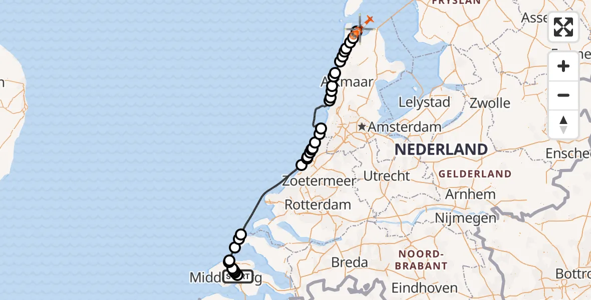 Vluchtroute Kustwachthelikopter Vliegveld Midden-Zeeland - Waddenzee, 10 september 2026, 09:38