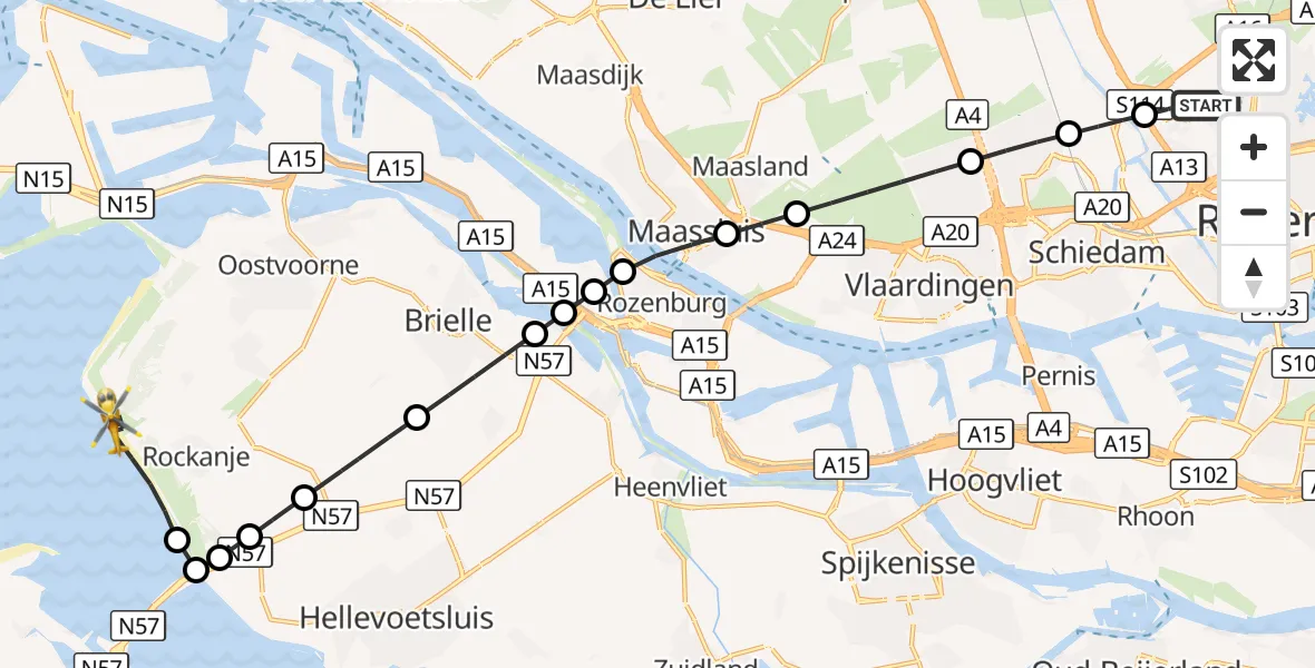 Vluchtroute Traumahelikopter Rotterdam The Hague Airport - Rockanje, 10 september 2026, 12:17