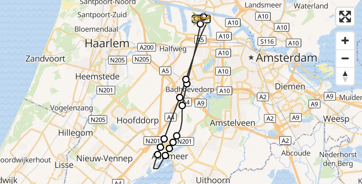 Vluchtroute Traumahelikopter Amsterdam Heliport - Amsterdam Heliport, 10 september 2026, 12:32