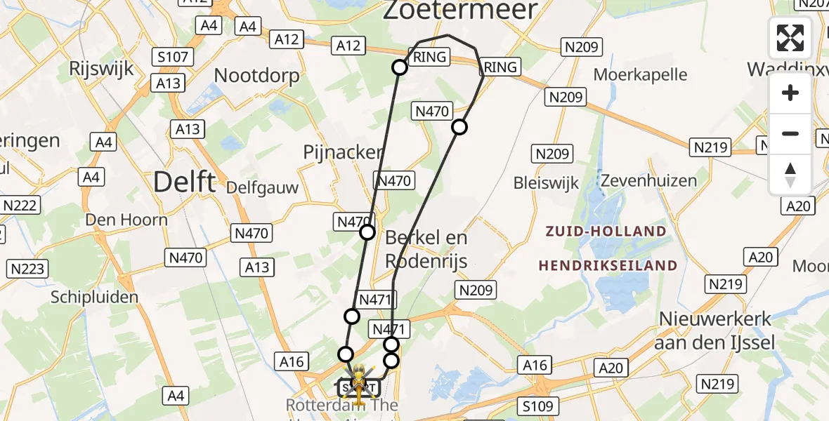 Vluchtroute Traumahelikopter Rotterdam The Hague Airport - Rotterdam The Hague Airport, 10 september 2026, 13:36