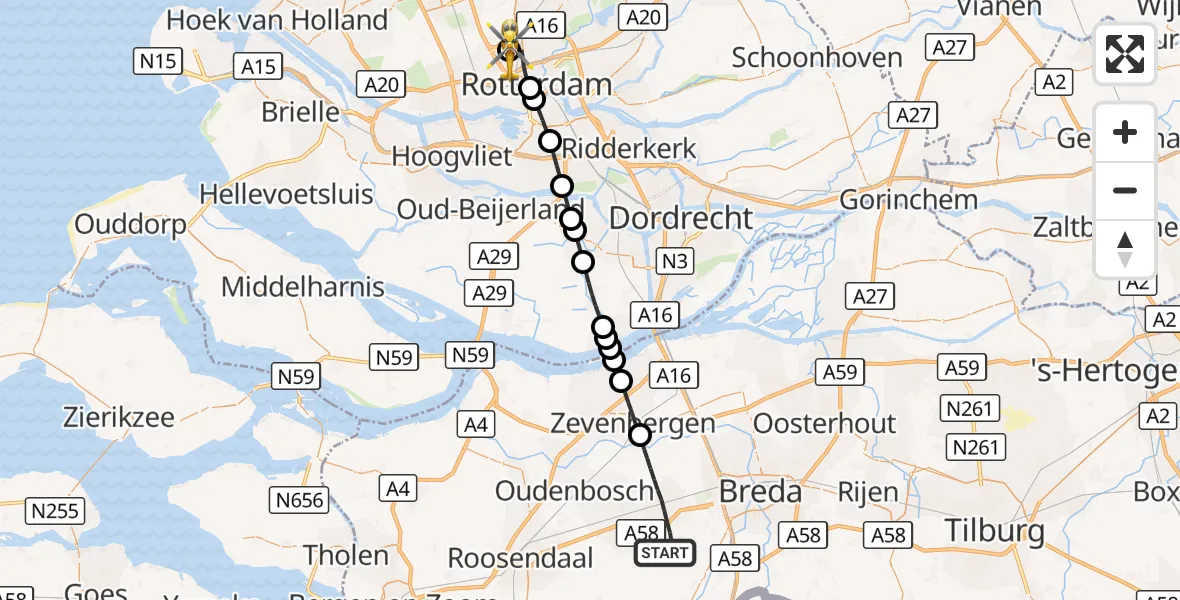 Vluchtroute Traumahelikopter Etten-Leur - Rotterdam The Hague Airport, 10 september 2026, 14:53