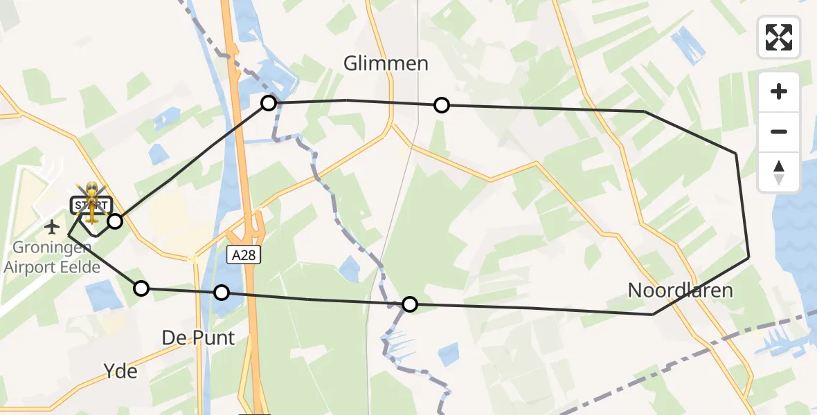 Vluchtroute Traumahelikopter Groningen Airport Eelde - Groningen Airport Eelde, 10 september 2026, 15:37