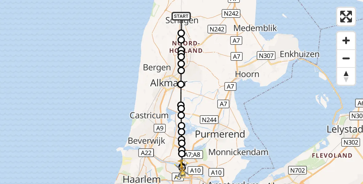 Vluchtroute Traumahelikopter Schagen - Amsterdam Heliport, 10 september 2026, 17:03