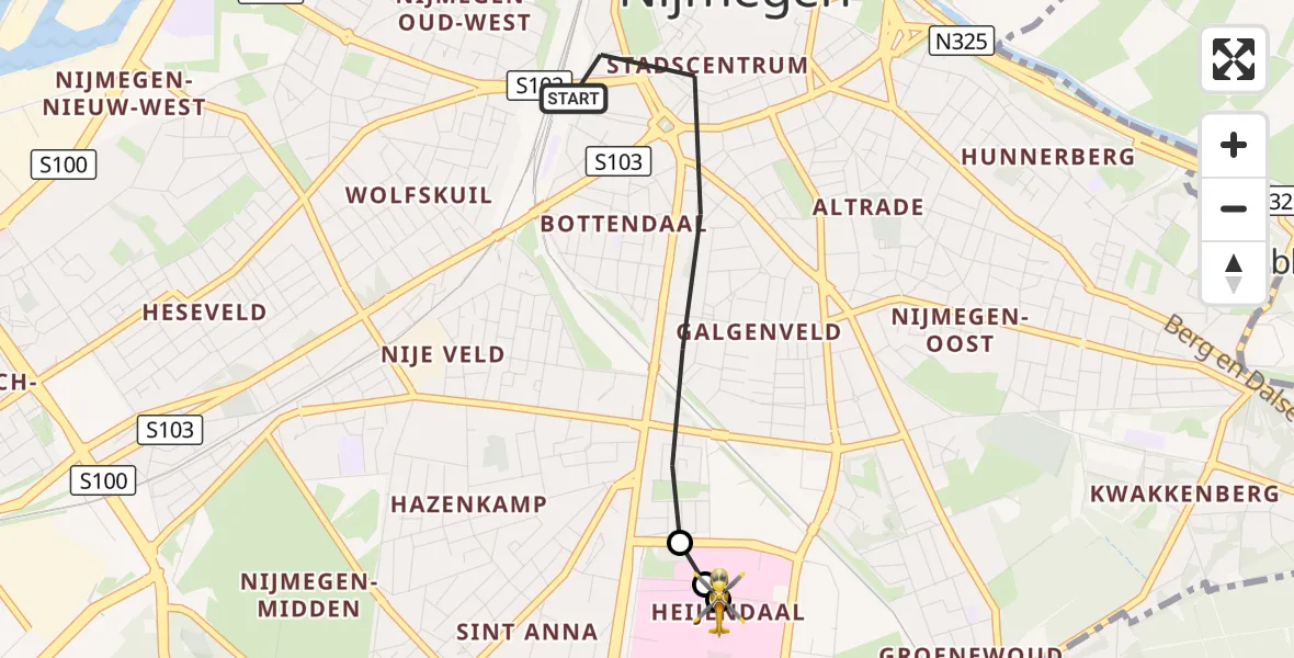 Vluchtroute Traumahelikopter Nijmegen - Radboud University Medical Center Heliport, 10 september 2026, 18:28