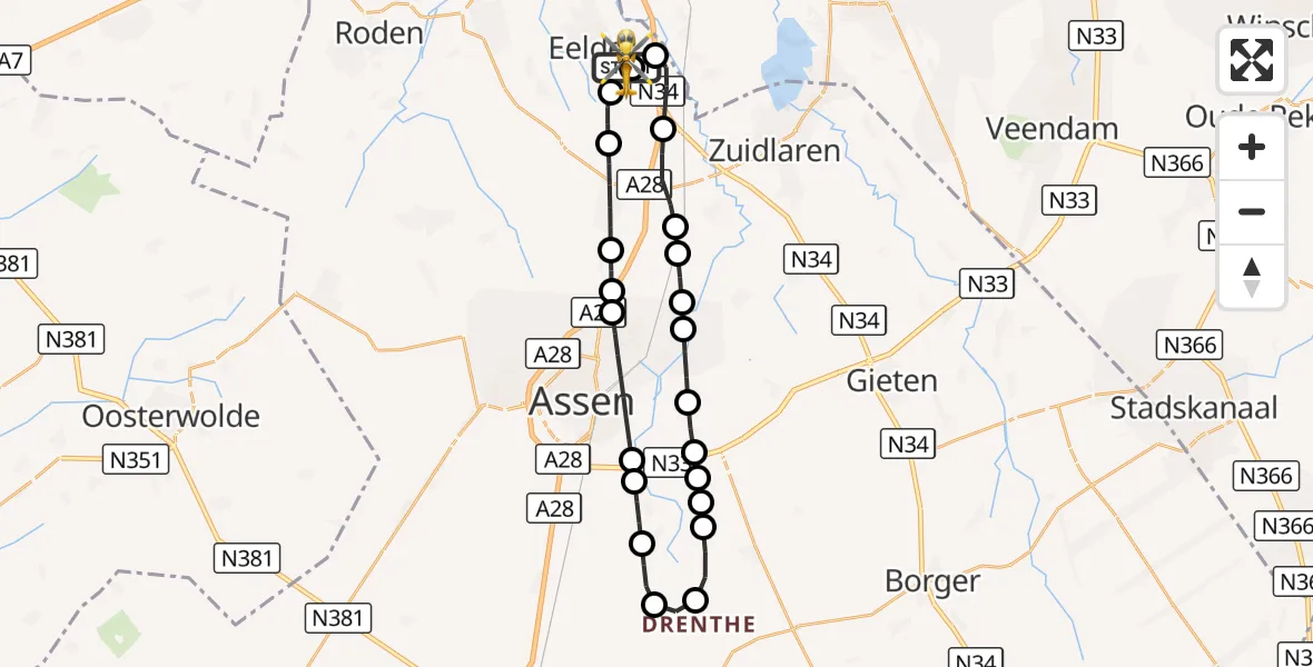 Vluchtroute Traumahelikopter Groningen Airport Eelde - Groningen Airport Eelde, 10 september 2026, 18:33