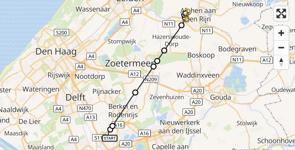 Vluchtroute Traumahelikopter Rotterdam The Hague Airport - Alphen aan den Rijn, 10 september 2026, 18:34